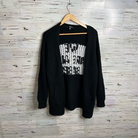 Brunette the label we are all babes black white knit cardigan medium - Picture 2 of 5